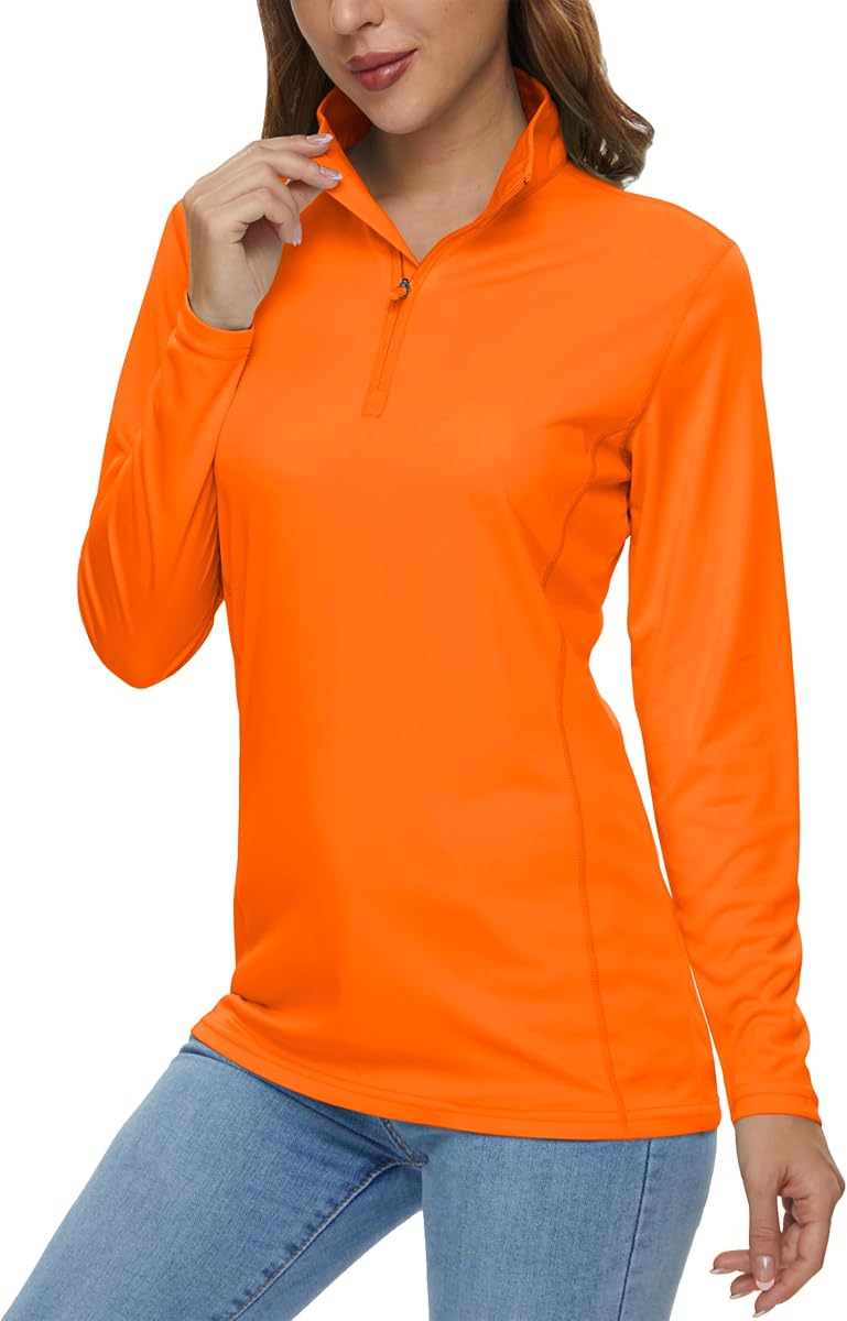 MAGCOMSEN Womens Long Sleeve Tops Quarter Zip UPF 50+ Golf Shirt Rash Guard | Sun UV SPF Protection, 1/4 Zip Pullover, Half Zip, Moisture Wicking, Quick Dry, Lightweight, Workout, Athletic, Hiking, Swim