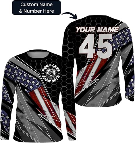 Miniatura 2 de Camiseta de motocross con la bandera estadounidense UPF30+ personalizada patriótica para adultos y jóvenes