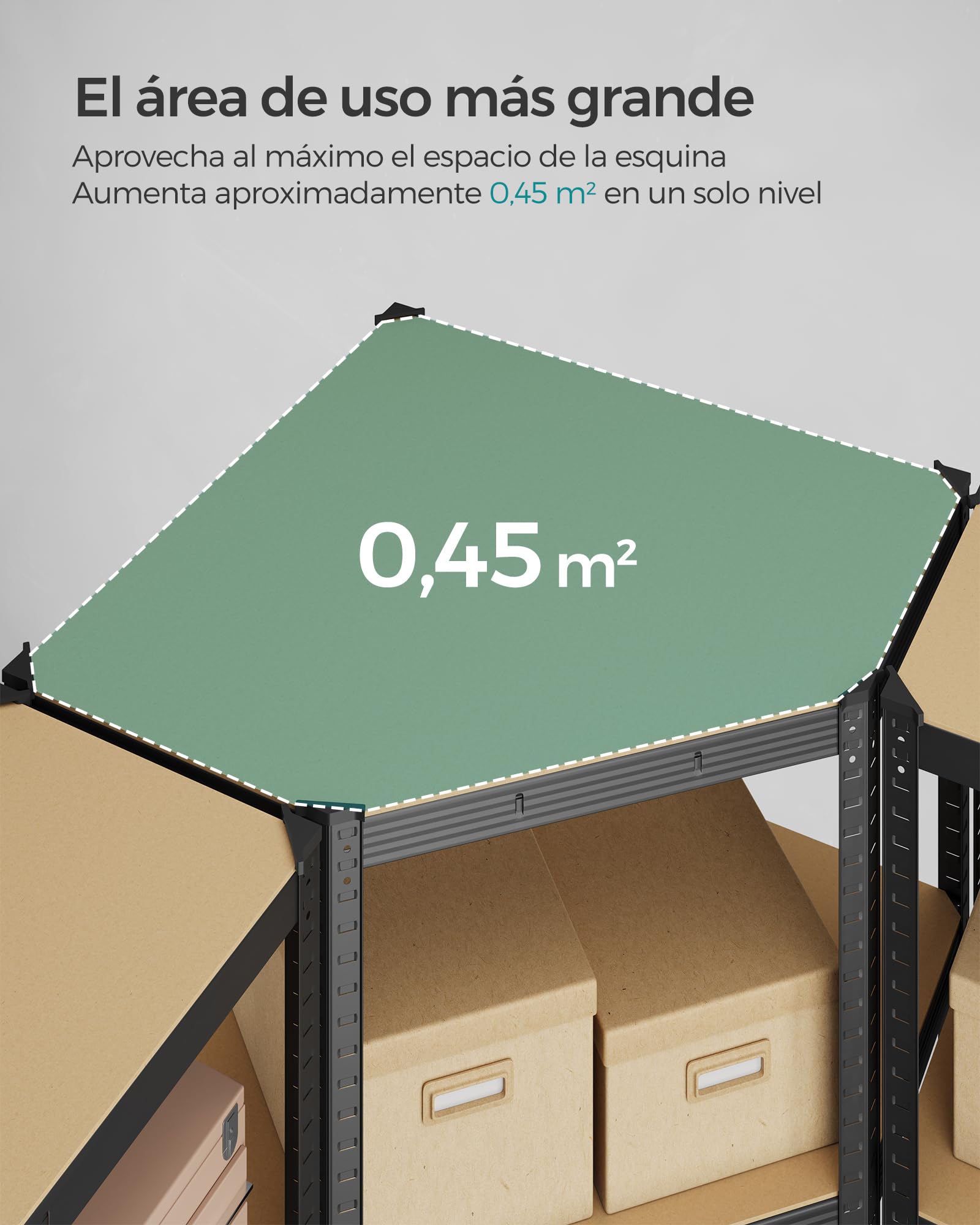 SONGMICS Estantería esquinera de 4 Niveles, estantería de Garaje, estantería de Metal Resistente, para Garaje, trastero, almacén, Cargas de 1500 kg, Tinta Negra y Beige Natural GLR056B03
