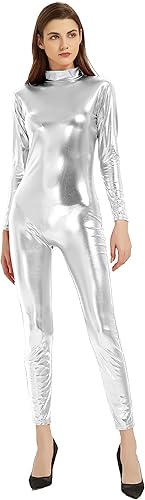 Speerise - Unitardo, catsuit de manga larga para mujer, color metálico brillante