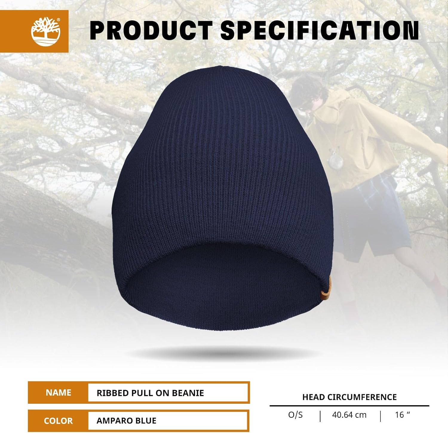Timberland Men’s Ribbed Pull-On No Cuff Beanie - Soft Rib Knit Winter Hat, Stretch Fit, Warm Classic Look, Suede Logo Clip
