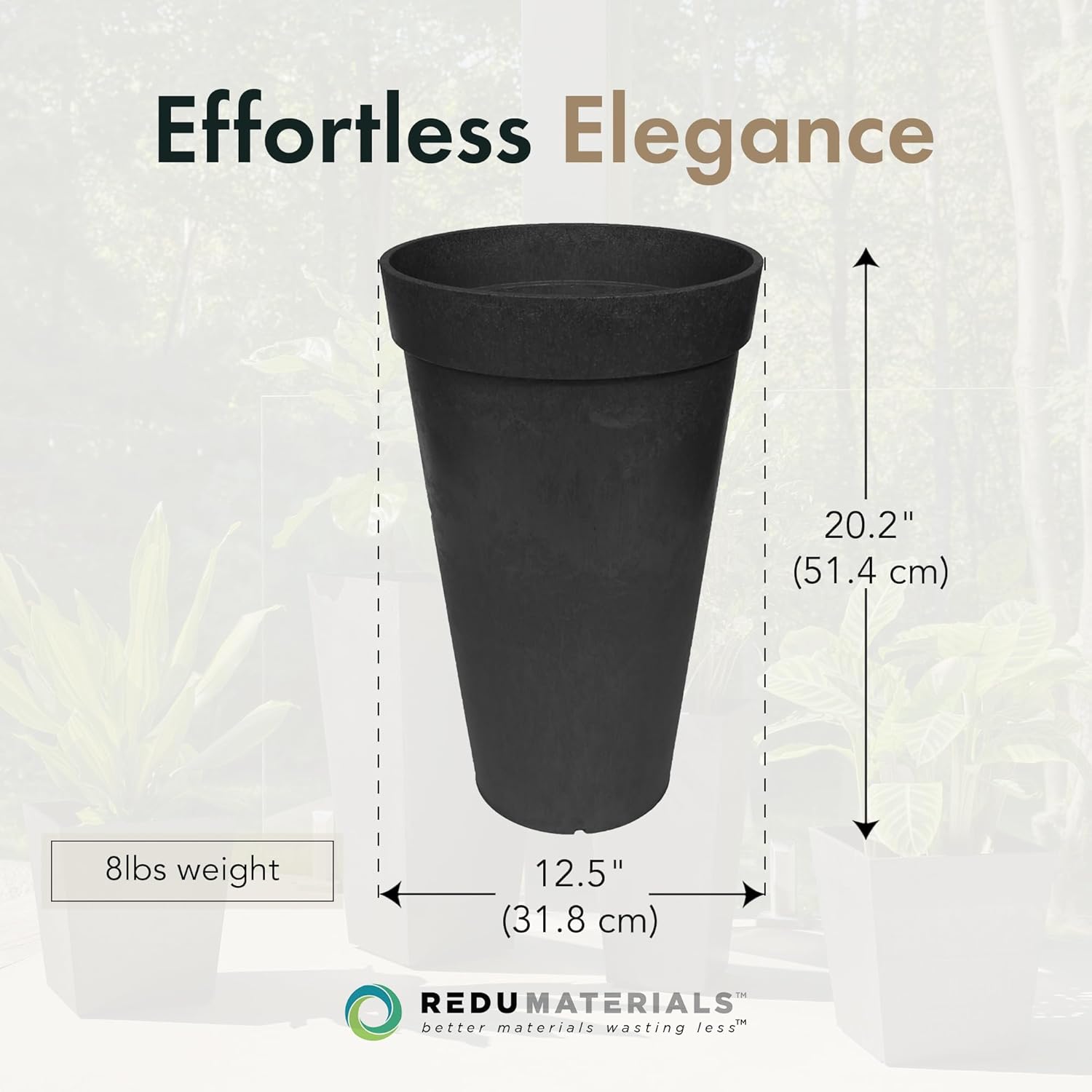 Tierra Verde 2-Pack Indoor & Outdoor Self-Watering Tall Round Planters, Aria, 12.5" x 20", Black - Planter Containers for Plants and Flowers - Gardening and Landscaping Accessories