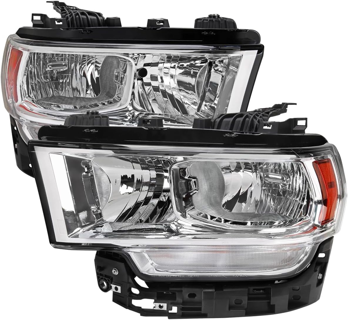 Factory Style Headlights (Chrome Housing/Clear Lens) Made for and Compatible with 2019-2024 Dodge RAM 2500/3500/4500/5500
