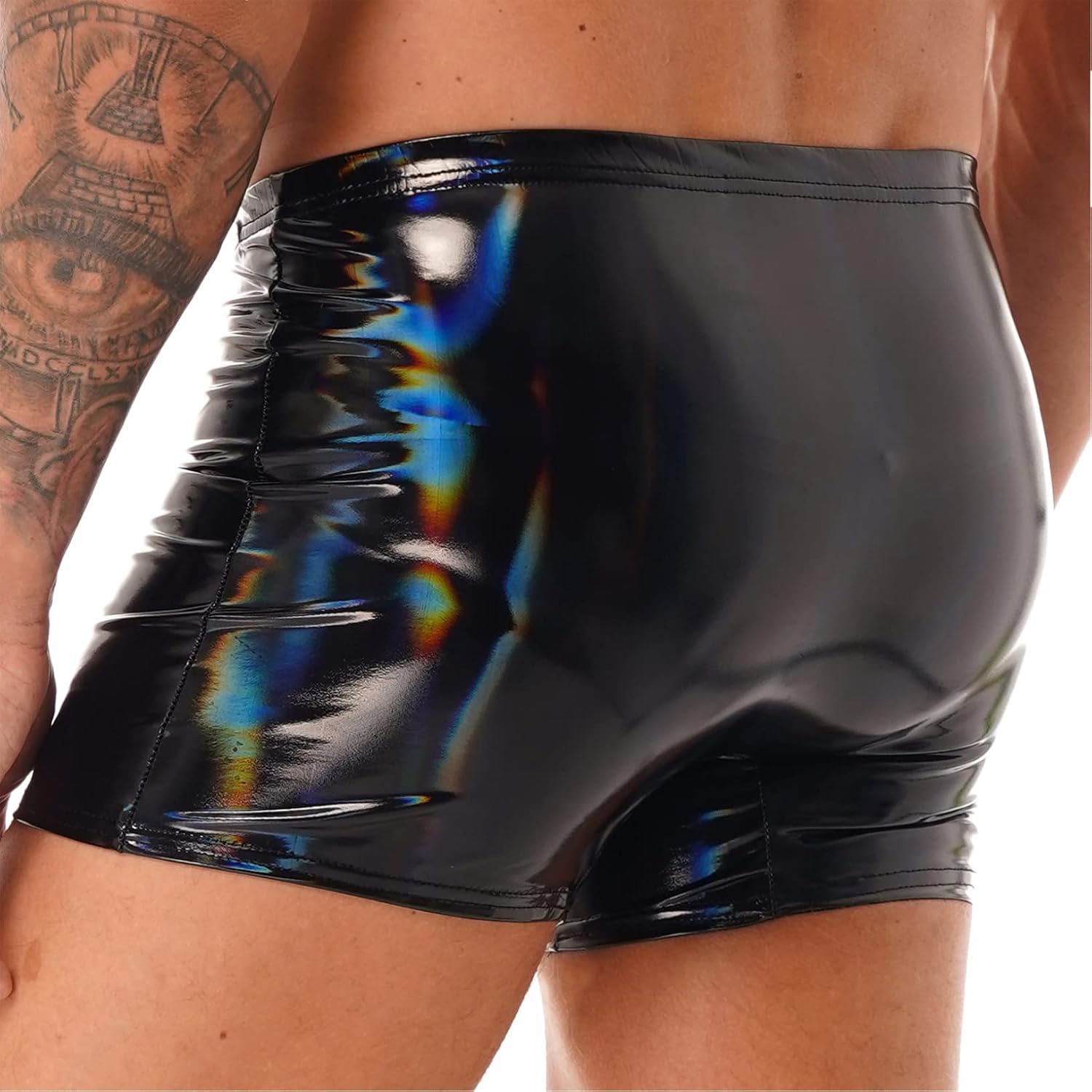 ACSUSS Men's Lingerie Faux Leather Boxer Shorts Sexy Underwear Swim Shorts Fashion Short Pants