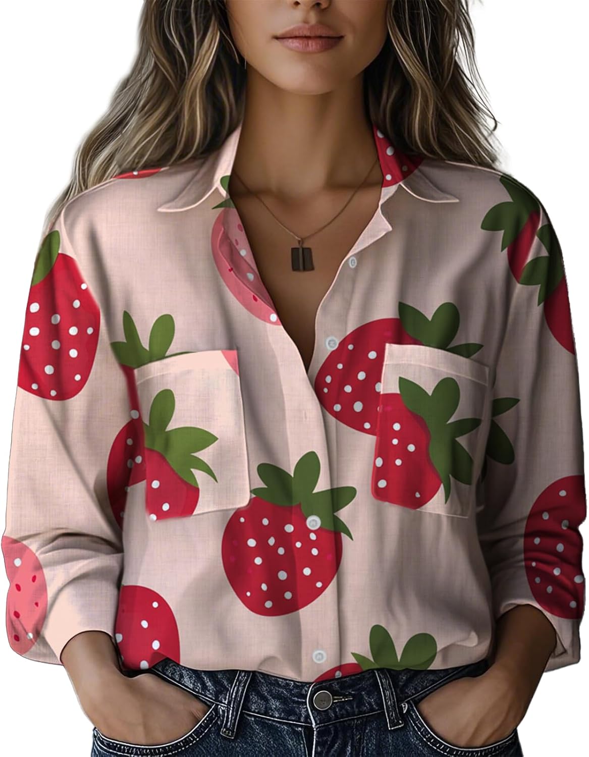 Shirts for Women Trendy Hippie Minimalist Print Tunic Tops Long Sleeve V Neck Button Down Flowing Blouse