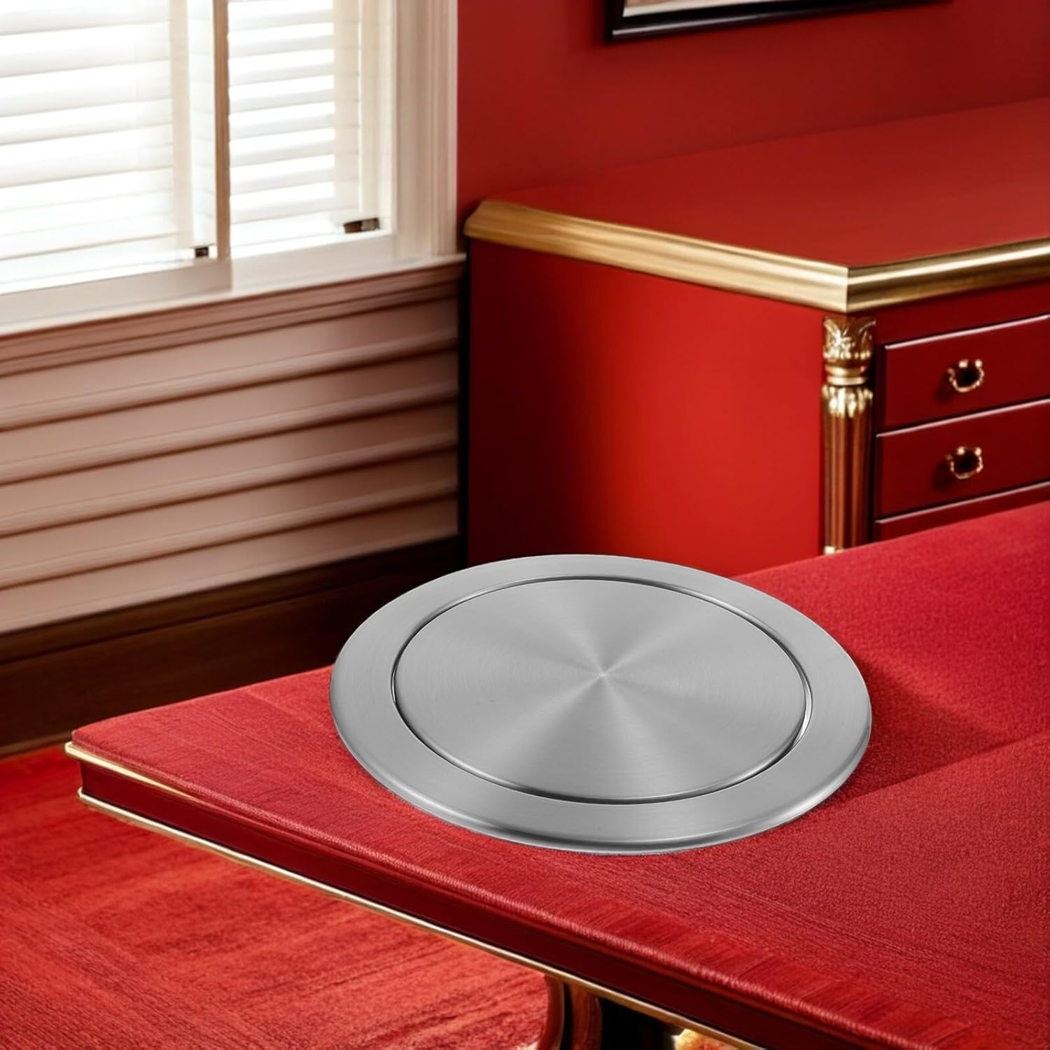 Built-in Kitchen Trash Can Lid 22-25cm Diameter Stainless Steel Embedded Countertop Garbage Bin Cover Swing Top Lid for Indoor Cabinet Trash Bins