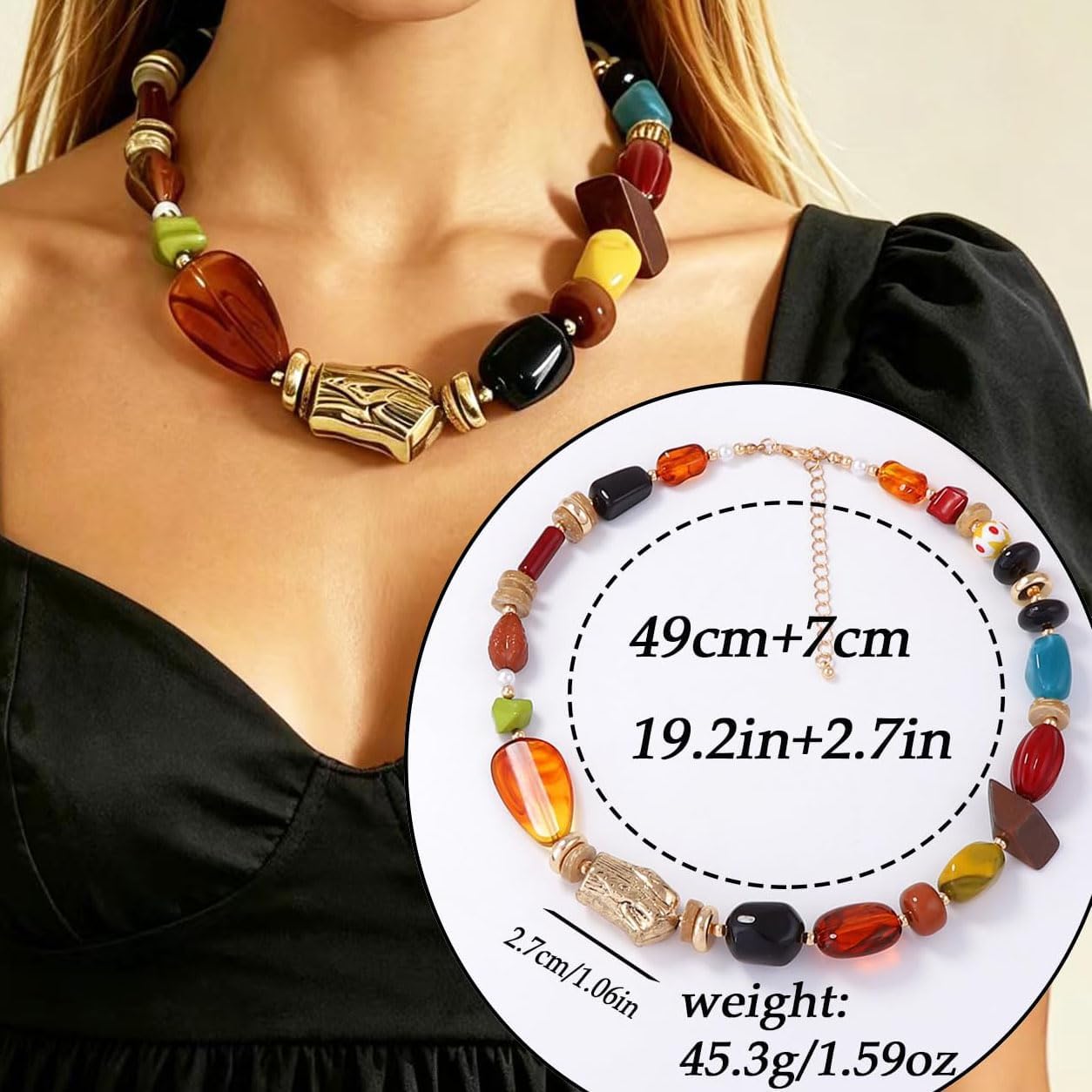 Colorful Chunky Necklaces for Women Trendy Multicolor Large Acrylic Beaded Choker Necklace Boho Round Beads Statement Necklace Fashion Summer Beach Jewelry Gifts image 4