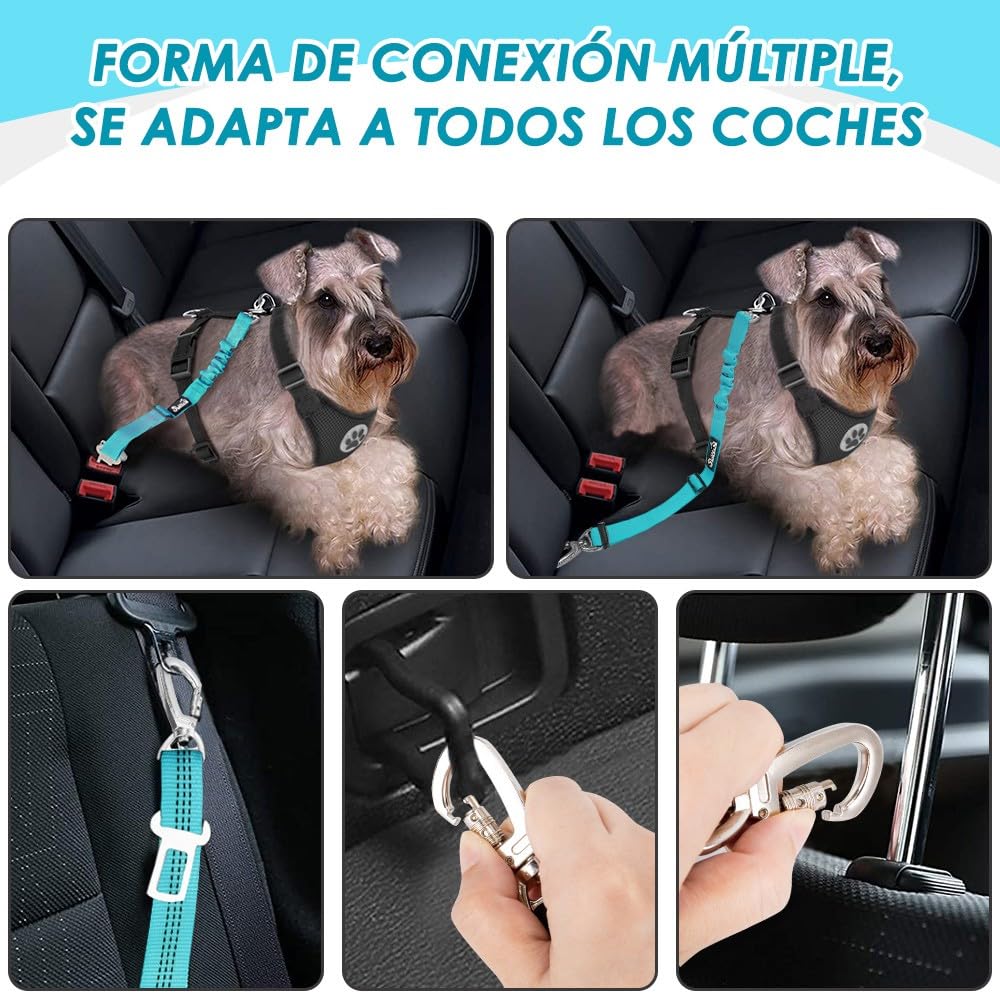 SlowTon Paquete de 2 Cinturones de Seguridad para Perros, Correa de Coche Amortiguador elástico Ajustable, Nailon de Alta Resistencia, Correa de Seguridad Reflectante para Mascotas