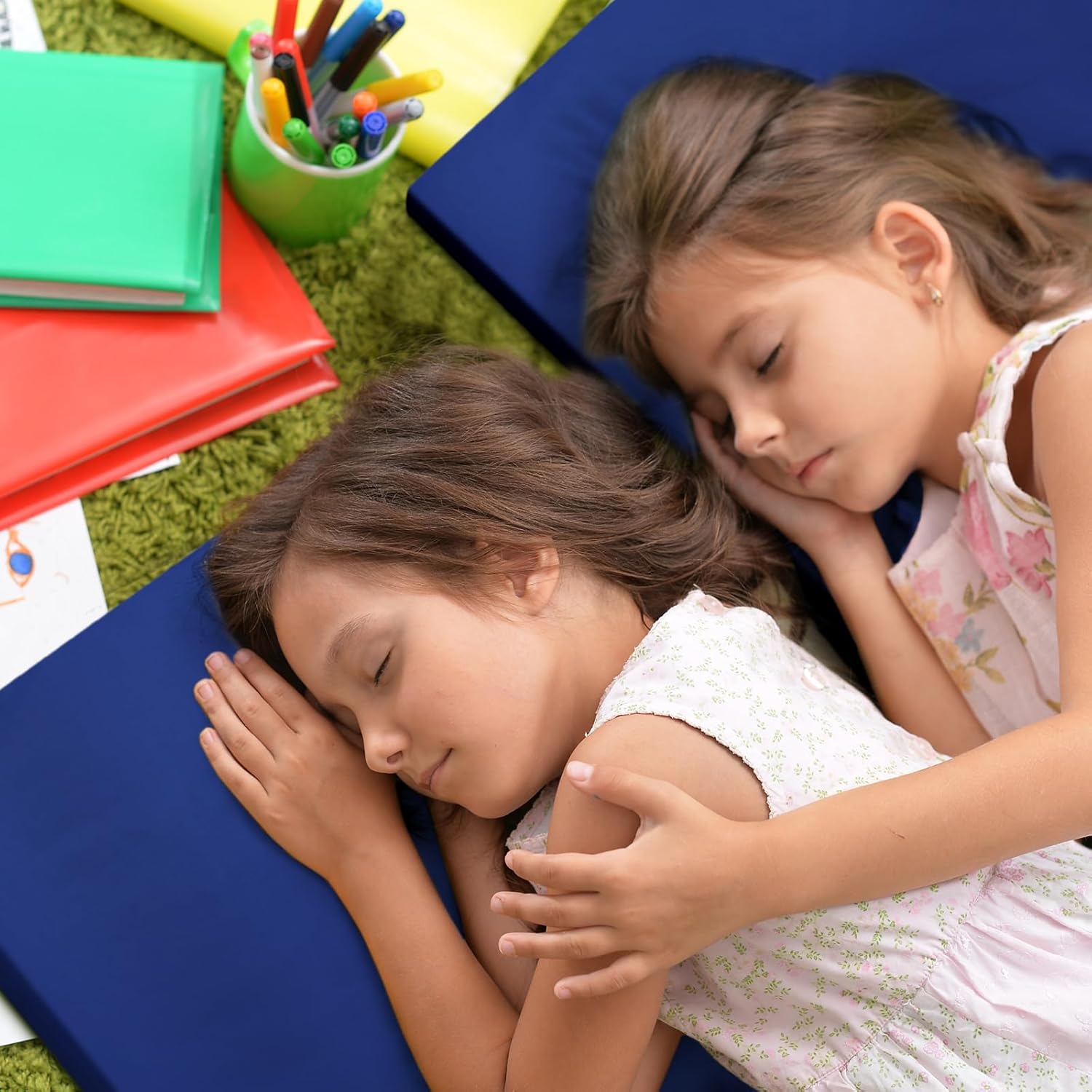 VitalCozy 12 Pcs Daycare Cot Sheets for Sleeping Bulk 48 x 24 Inch Standard Size Preschool Soft Breathable Nap Rest Mat Crib Sheet for Kids Baby Boys Girls (Dark Blue)