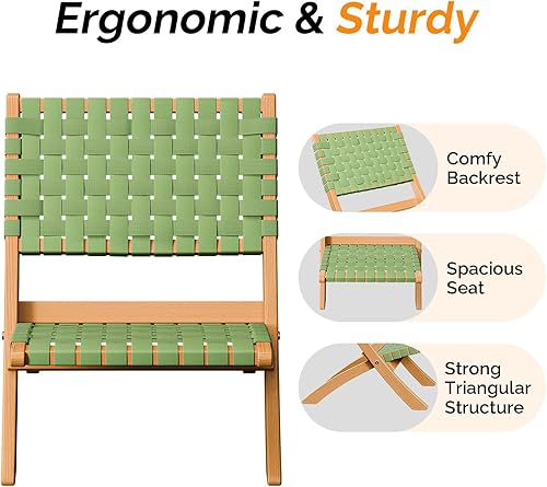 Miniatura 4 de VINGLI Sillas de madera para exteriores, silla plegable portátil de ratán con asiento y respaldo de cincha baja, sillas Adirondack, ideal para