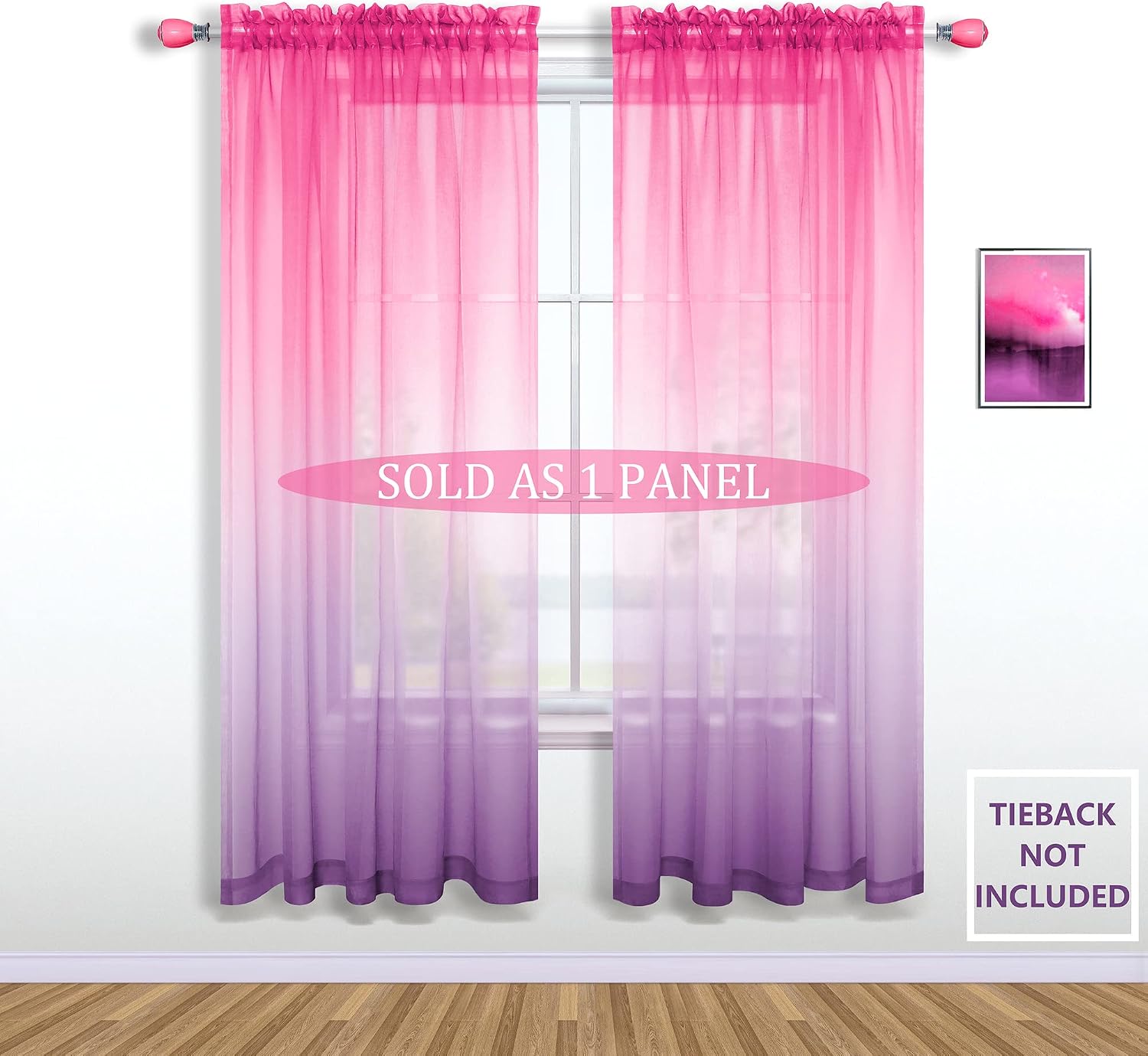 Mrs.Naturall Pink and Purple Curtains for Girls Room Decor, Girly Whimsical Pastel Sheer Kids Curtains, Y2K Aesthetic Ombre Princess Curtains for Girls Bedroom Playroom, 52" W x 63" L