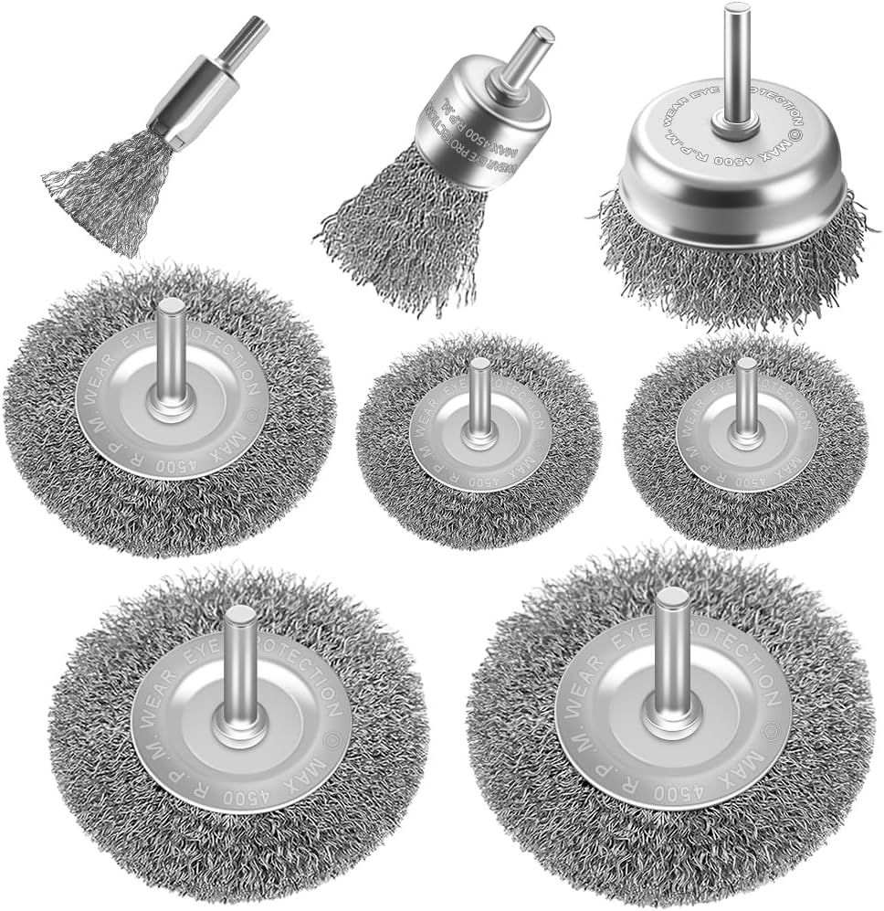 Wire Wheel Cup Brush Drills Set 8 pcs,Steel Wire Brush Wheel Cup Brush Metal Brushes for Drill 1/4 Inch Shank for Cleaning Rust, Flakes and Abrasives Drill Attachment