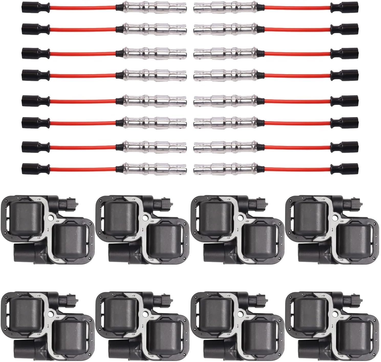 ENA Set of 8 Ignition Coil and Red Wire Set Compatible with Mercedes-Benz CL500 CLK500 CLS500 E500 G500 G55 AMG ML500 R500 S500 SL500 5.0L