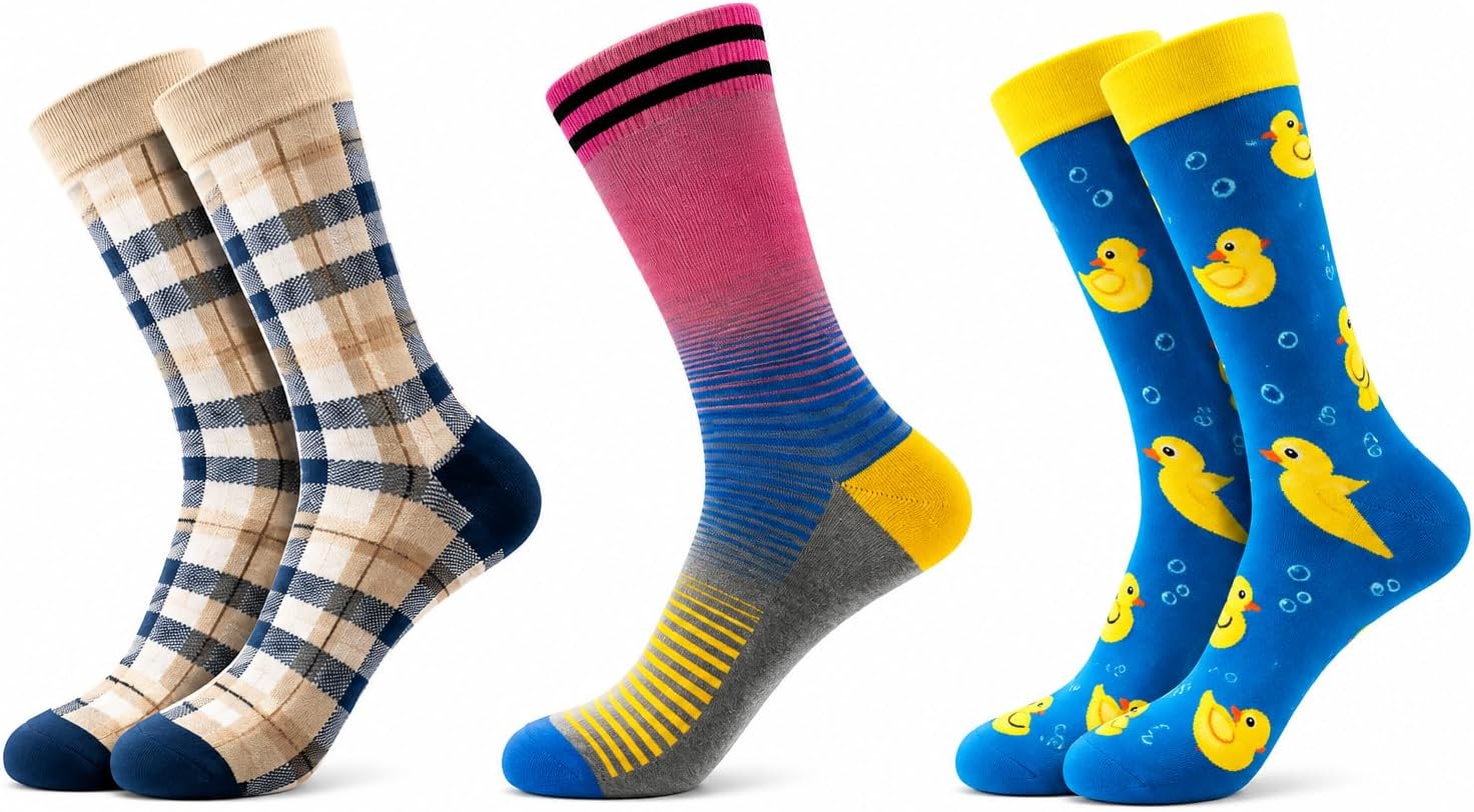 3 pack Pattern Business Socks for Men, Breathable Dehumidifying, Antibacterial Low Allergenic, Colorful Argyle Design