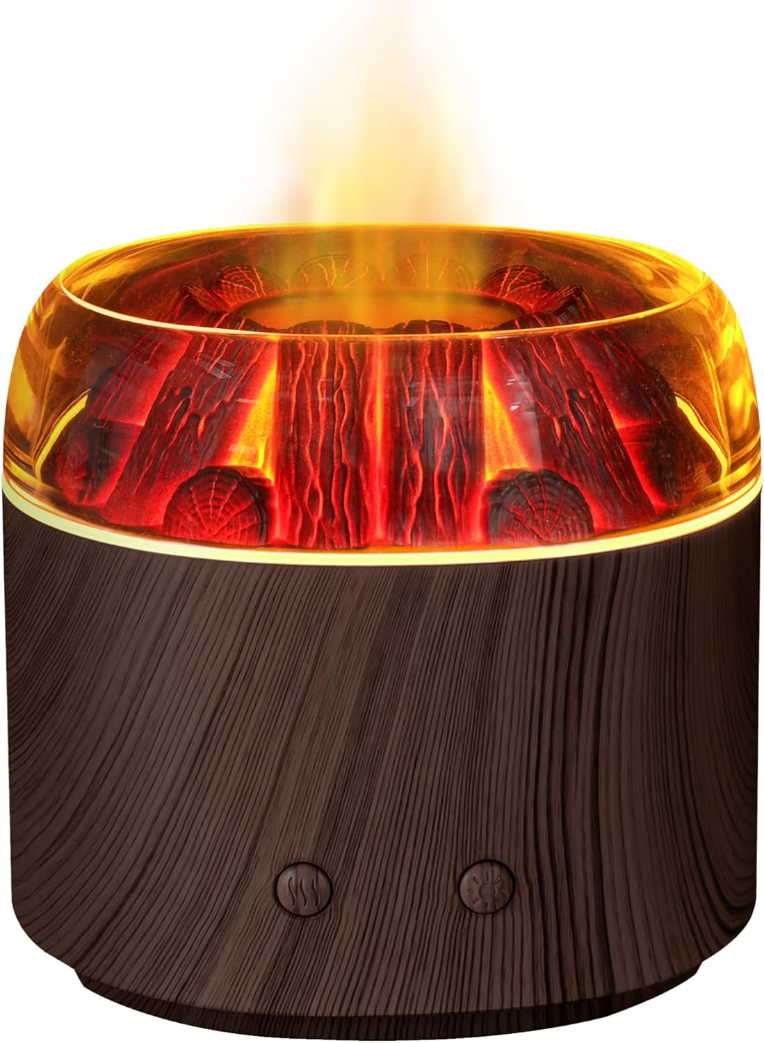 Mini Bonfire Air Diffuser, Ultrasonic Cool Mist Aroma Scent Diffuser for Essential Oils, Fire Mist Humidifier with Warm LED Glow, 2 Brightness, Auto-Off, Night Light for Room Home Office – Dark Wood