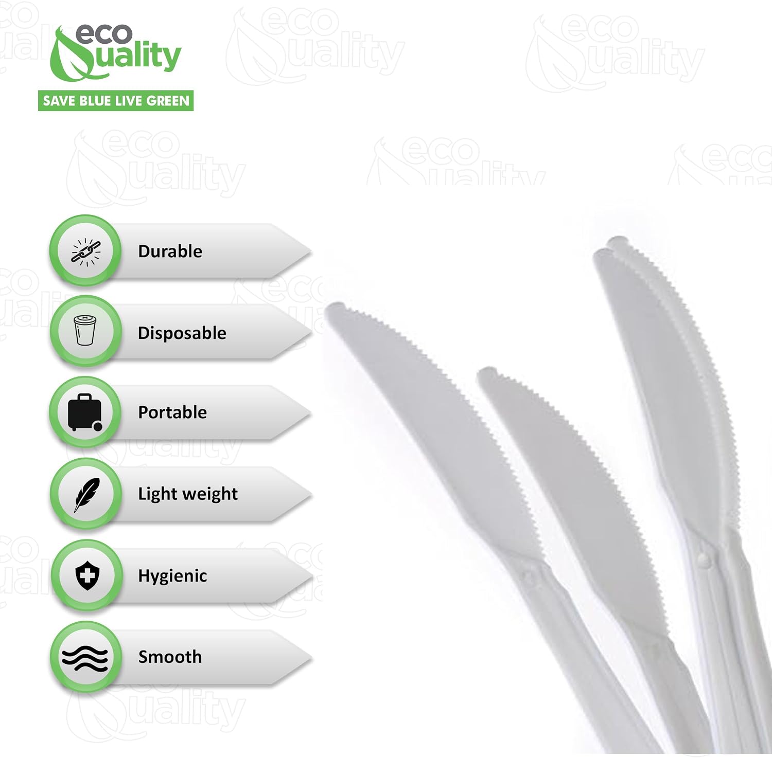 EcoQuality Disposable Plastic Cutlery Knives (1000 Count) - Medium Weight White Disposable Plastic Knife - Great for Parties, Office, Lunch, Restaurants