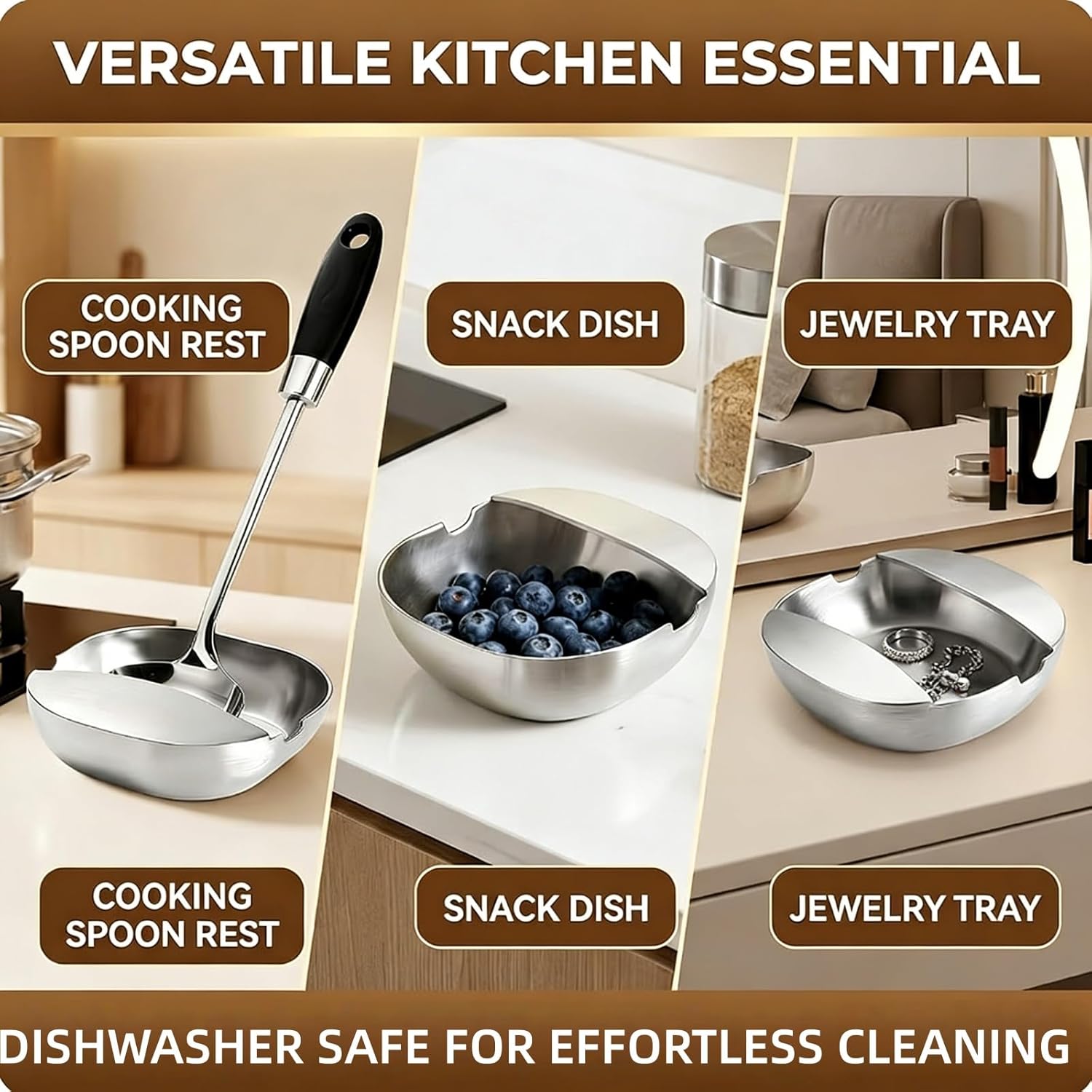 304 Stainless Steel Spoon Rest & Multipurpose Kitchen Utensil Holder, 304 Heavy Duty Stainless Steel Spoon Rest for Kitchen Countertop & Stove Top,Heat Resistant & Dishwasher Safe (3pcs)