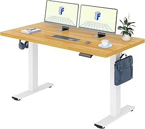 FLEXISPOT Höhenverstellbarer Schreibtisch 160×80cm, mit Haken und 25mm EINTEILIGER Tischplatte, ergonomischer Schreibtisch mit LED-Höhenanzeige und Memory-Funktion (Ahorn, Weiß)