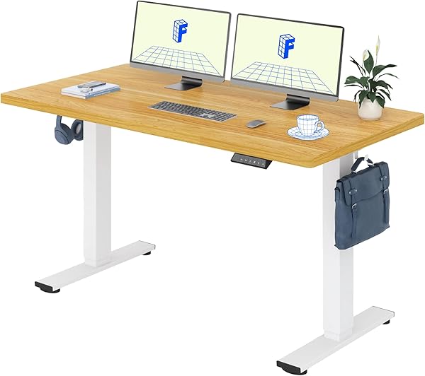 FLEXISPOT Höhenverstellbarer Schreibtisch 160×80cm, mit Haken und 25mm EINTEILIGER Tischplatte, ergonomischer Schreibtisch mit LED-Höhenanzeige und Memory-Funktion (Ahorn, Weiß)
