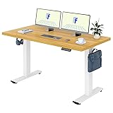FLEXISPOT Höhenverstellbarer Schreibtisch 160×80cm, mit Haken und 25mm EINTEILIGER Tischplatte, ergonomischer Schreibtisch mit LED-Höhenanzeige und Memory-Funktion (Ahorn, Weiß) 160 x 80 cm Ahorn+weiß Gestell