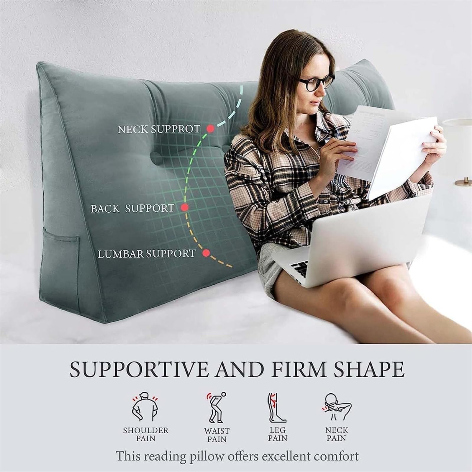 Cojín Cuña Triangular Cómodo Almohada De Lectura De Cabecera Respaldo Cabecero Desmontable Cojín Lumbar De Cuña Refuerzo De Apoyo De Posicionamiento Cojín Lumbar De Lectura,A,200cmx50cmx20cm