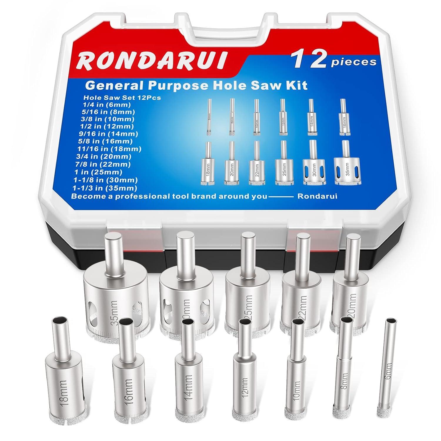 Diamond Drill Bits Hole Saw Kit Diamond Drill Bit Set Hole Saw for Glass, Marble, Granite Stone, Bottles, Ceramics and Tile 1/4"-2" (6mm-50mm), 8PCS