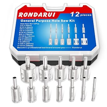 Diamond Drill Bits Hole Saw Kit Diamond Drill Bit Set Hole Saw for Glass, Marble, Granite Stone, Bottles, Ceramics and Tile 1/4"-1-1/3" 6mm-35mm,12PCS