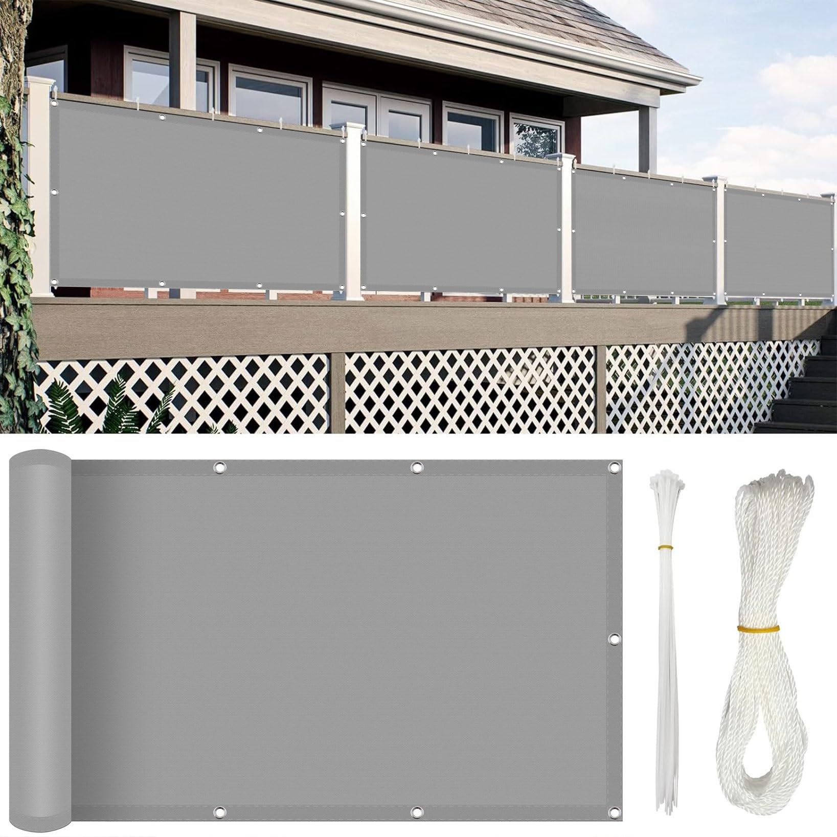 Voile d'ombrage imperméable gris clair 360x550 cm pour terrasse et jardin