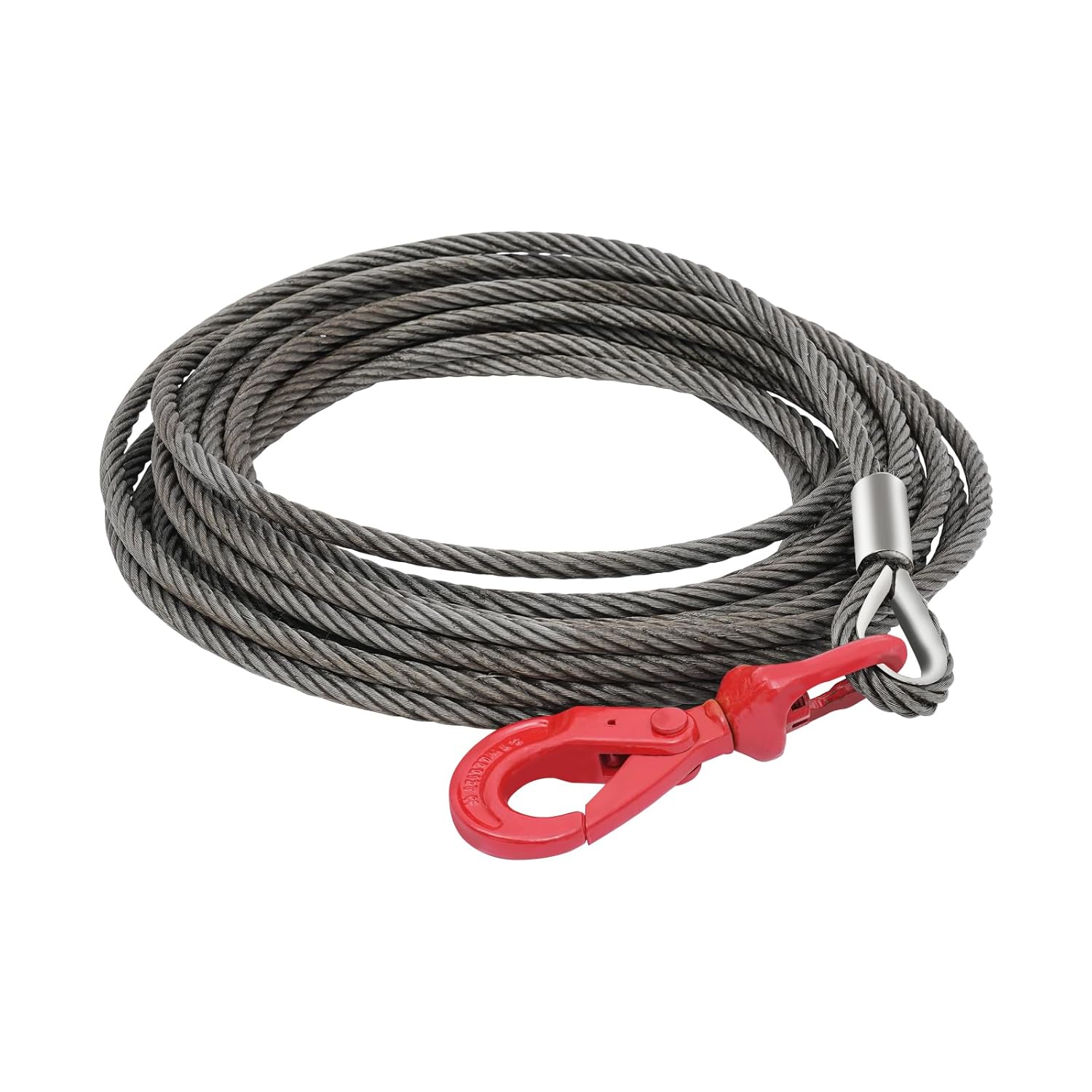 Steel Winch Cable, 7/16" x 50FT Wire Rope with Swivel Self-Locking Hook, Wire Rope Winch Cable for Tow Truck,Crane,Wrecker, Large Off-Road Vehicle, Truck(Red)
