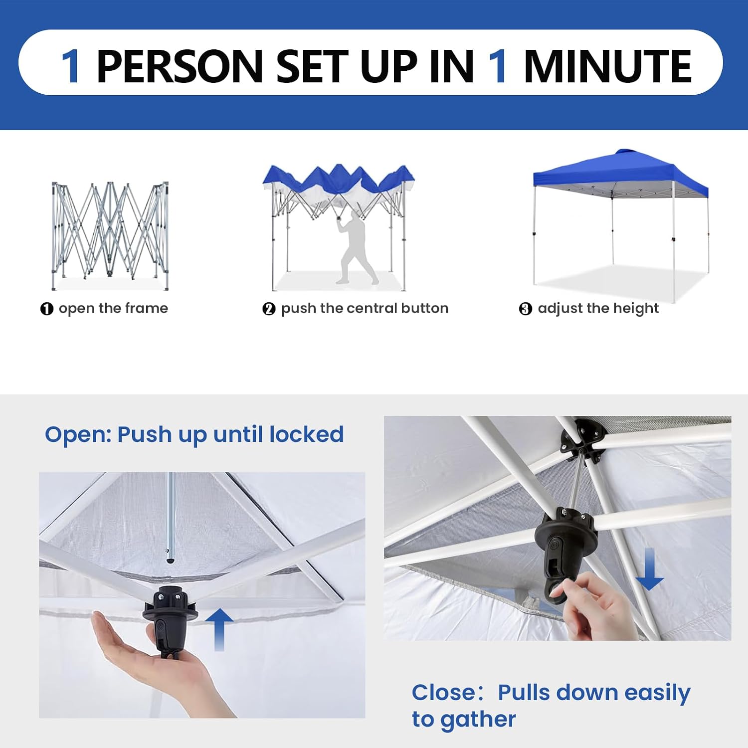 10x10 Pop Up Canopy, Heavy Duty Pop Up Tent with Carrying Bag for Easy Moving, Easy Up Canopy Tent for Parties, Events, Camping, Outdoor Gazebo with 420D PU Coated Waterproof White Fabric