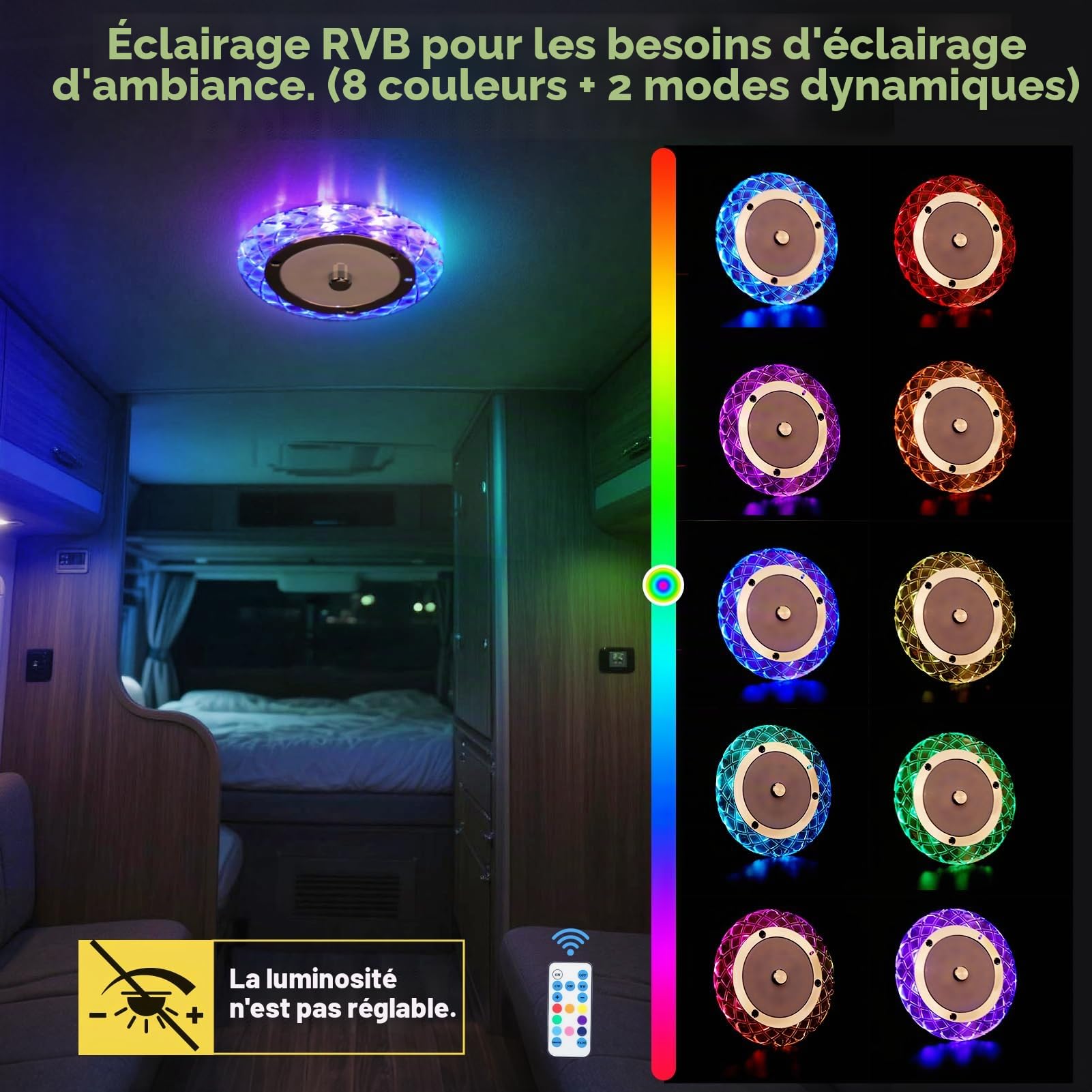 2PCS 12V Lumières Intérieure à LED Lampe Eclairage, 8 Feux latéraux Multicolores, Plafonnier LED RV 81 LEDs avec Interrupteur, 600LM réglable RV de Toit de Lampes pour Camping-Car, Bateau