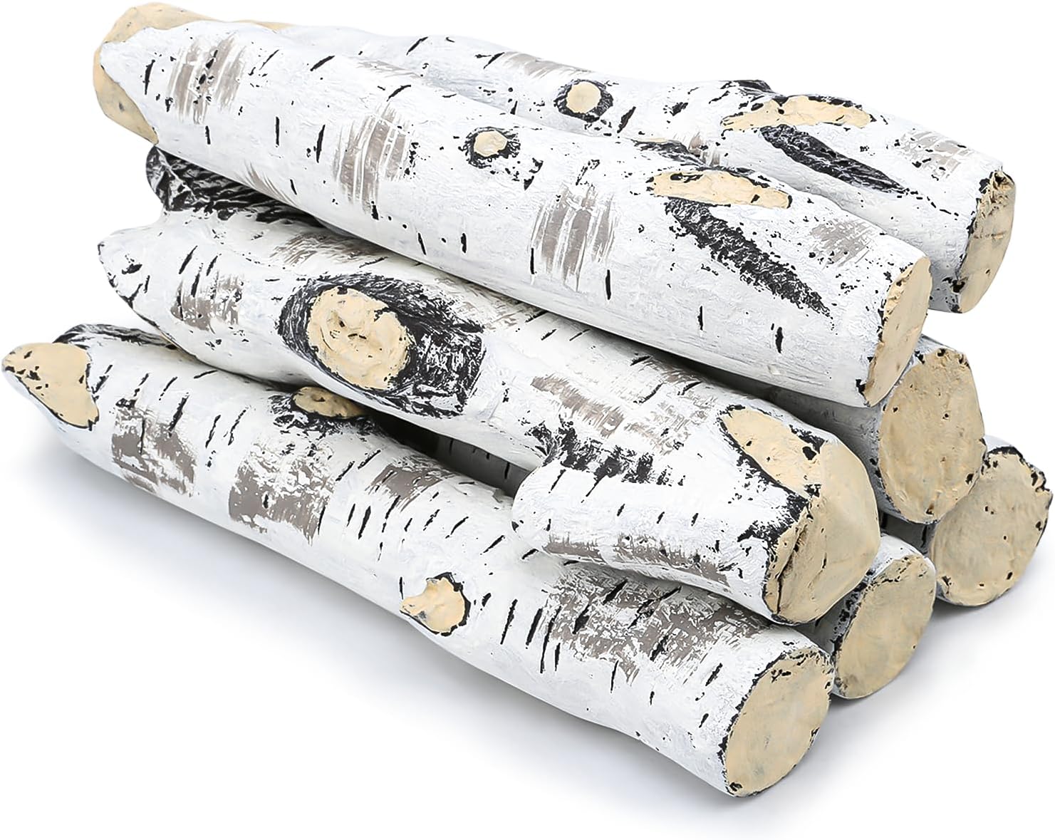 Hisencn 7 Piece Gas Fireplace Logs Set Ceramic Wood White