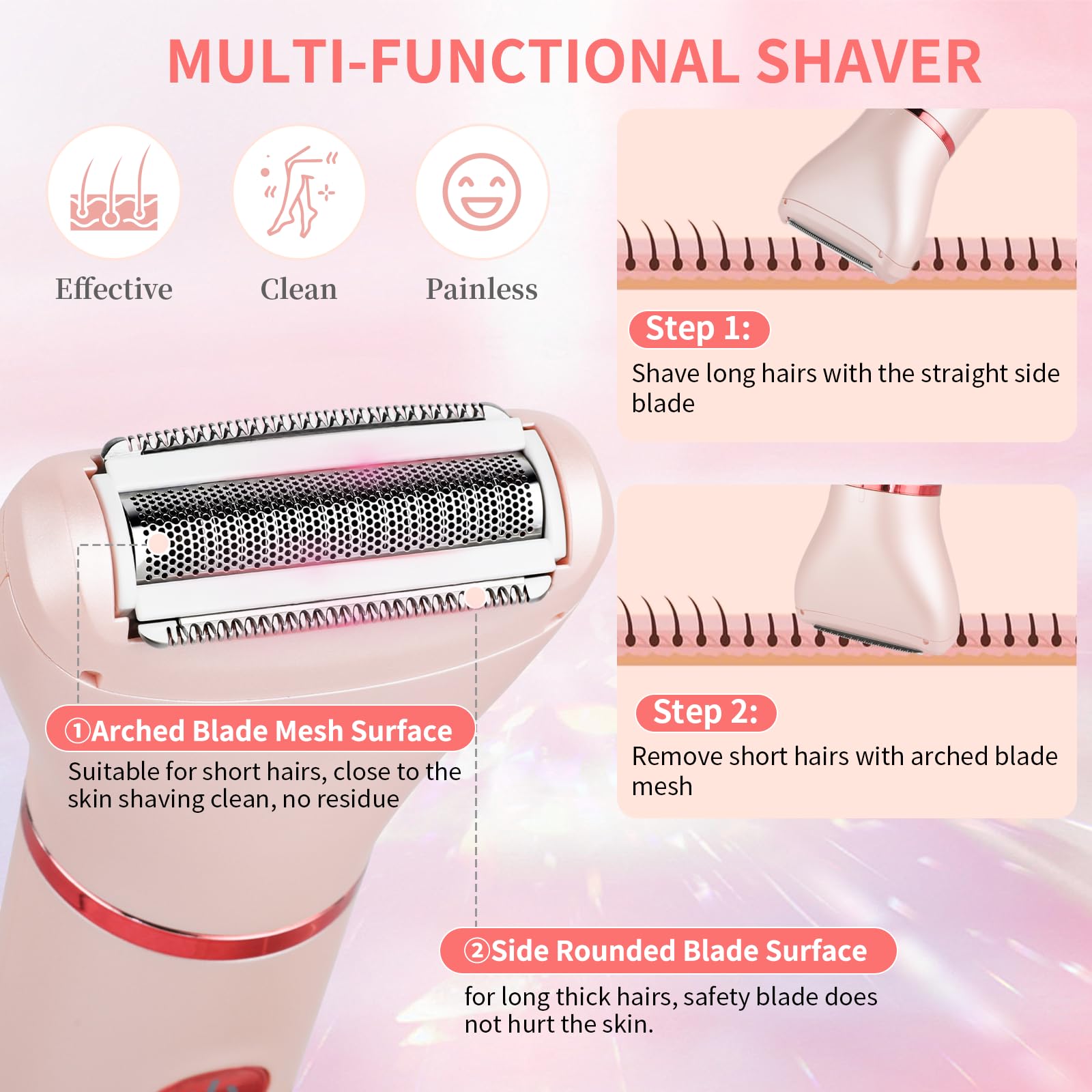 Cozary Rasoio Elettrico Donna,3 In 1 Depilatore Corpo,Rasoio Elettrico Impermeabile,Rasoio Intimo a Secco e Bagnato,Rasoio Parti Intime Donna per Viso, Corpo, Soprocciglia e Inguine