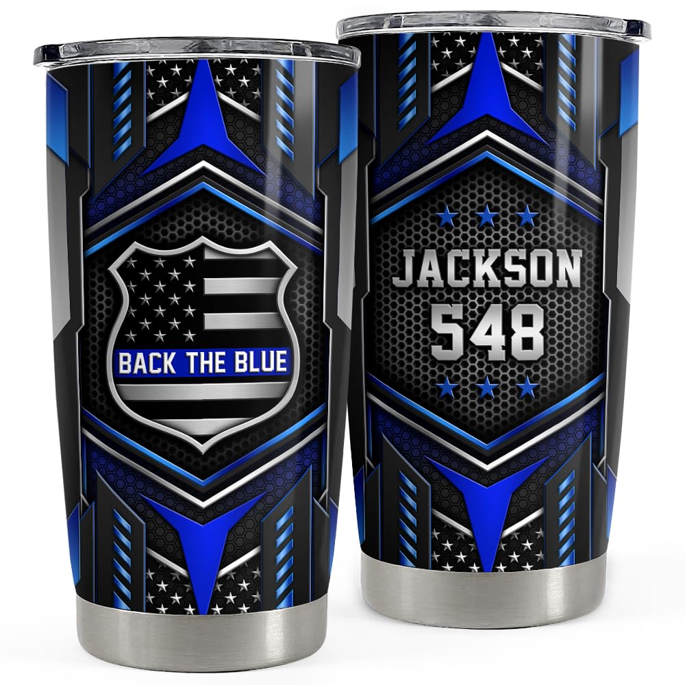 SANDJEST Personalized Police Tumbler - 20oz 30oz Insulated Tumblers with Lid - Coffee Travel Mug Cup - Police