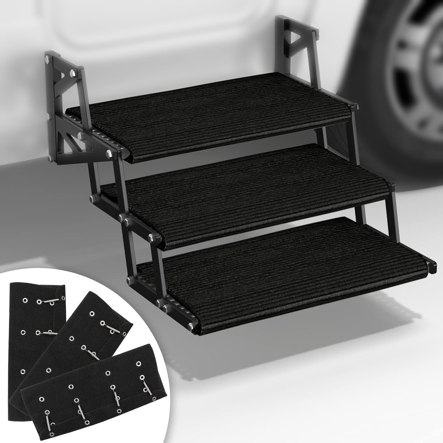 CROSSHIP RV Step Covers 3 Pack, 22 Inch RV Camper Step Covers Camper Step Covers, RV Step Rugs Fit 8-11 Inch Deep RV Stair Covers Ideal for Wide Radius Steps Keep RV Cleaner (Black)