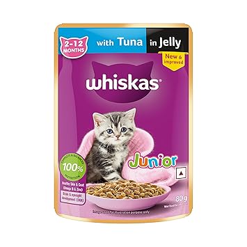 Whiskas Junior Kitten (2-12 Months) Wet Cat Food, Tuna in Jelly, 80 g, Hydrating Food Made With Real Fish, 100% Complete & Balanced Nutrition for Kittens - image, photos