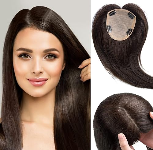 MorningWigs Toppers de cabello para mujer 100 Remy cobertura de cabello humano 47 x 51in base de seda completa cabello lacio para adelgazar el