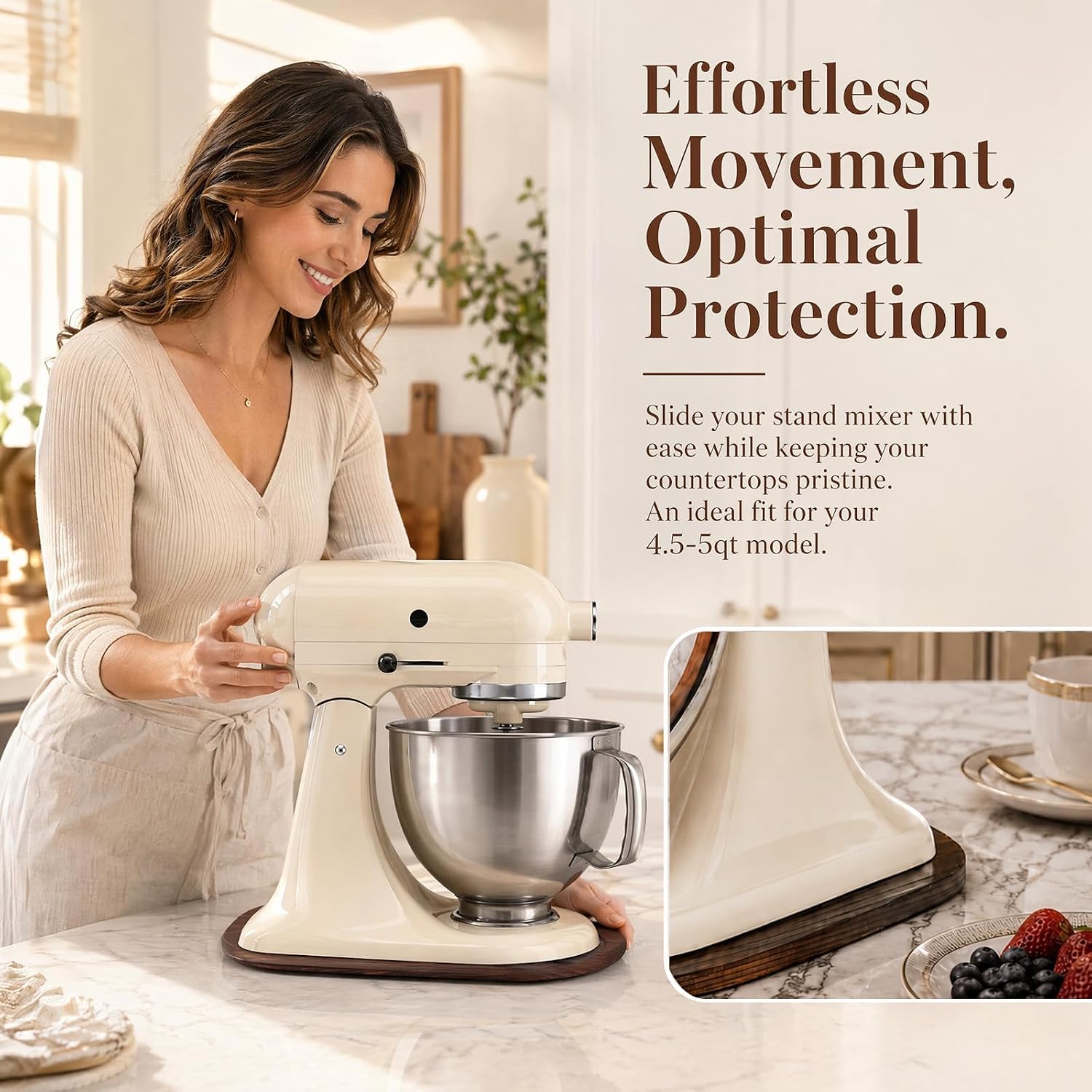 Mixer Slider for KitchenAid 4.5-5 Qt, Countertop Appliance Slider Tray Compatible with KitchenAid Artisan Series 5 Quart Stand & Classic Tilt-Head, Wood Mover Mat forMixer, Rustic Brown