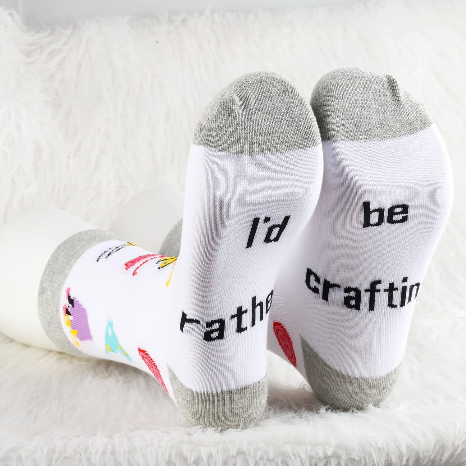 MBMSO 2 Pairs I'd Rather be Crafting Socks Crafty Gifts for Women Funny Crafting Gift for Crafting Lover Crafter Gifts Socks - Image 3