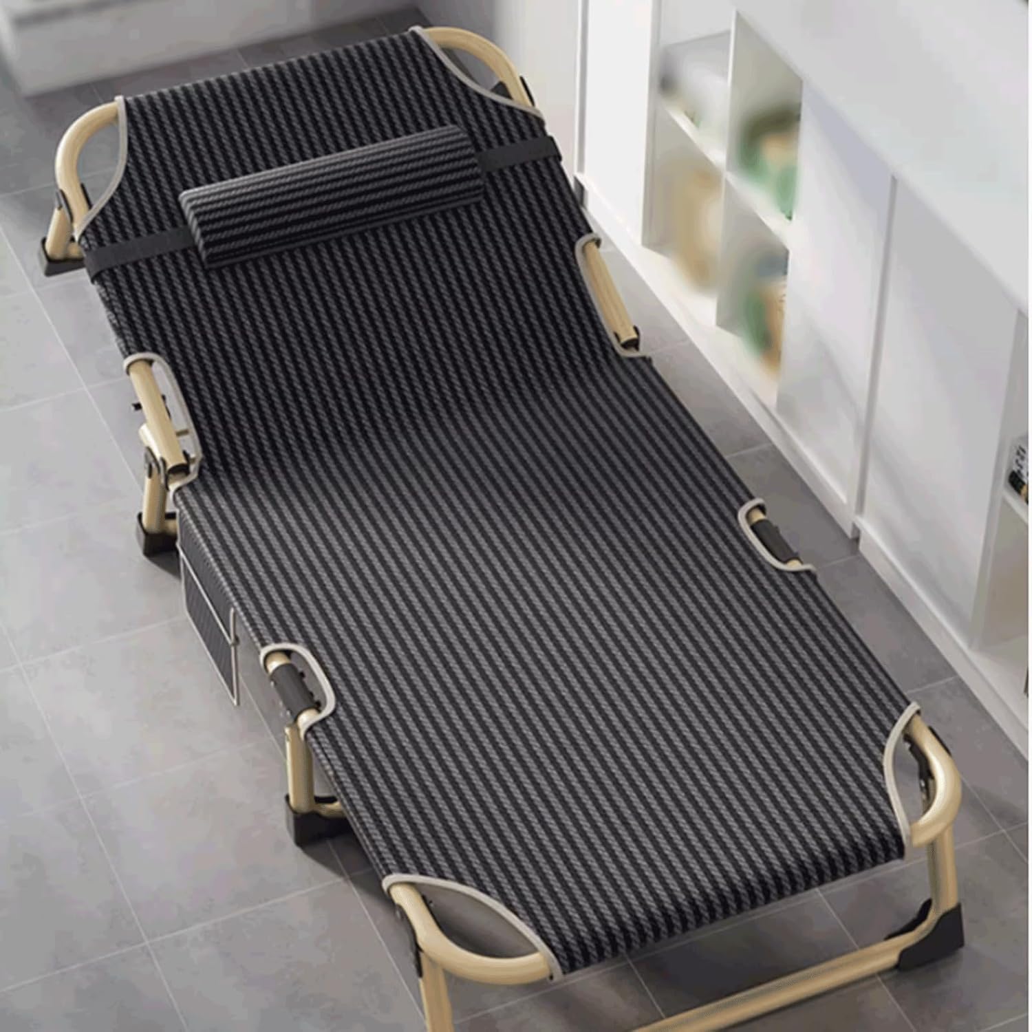 Oxford stoffen opvouwbaar campingbed met kussen in hoogte verstelbaar opvouwbaar bed voor volwassenen met draagtas Verbreden 70 cm/27,5 inch