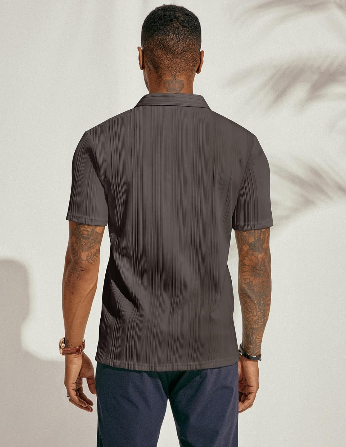 PJ PAUL JONES Mens Textured Knit Polo Shirts Regular Fit Stretchy Golf Shirts - Image 5