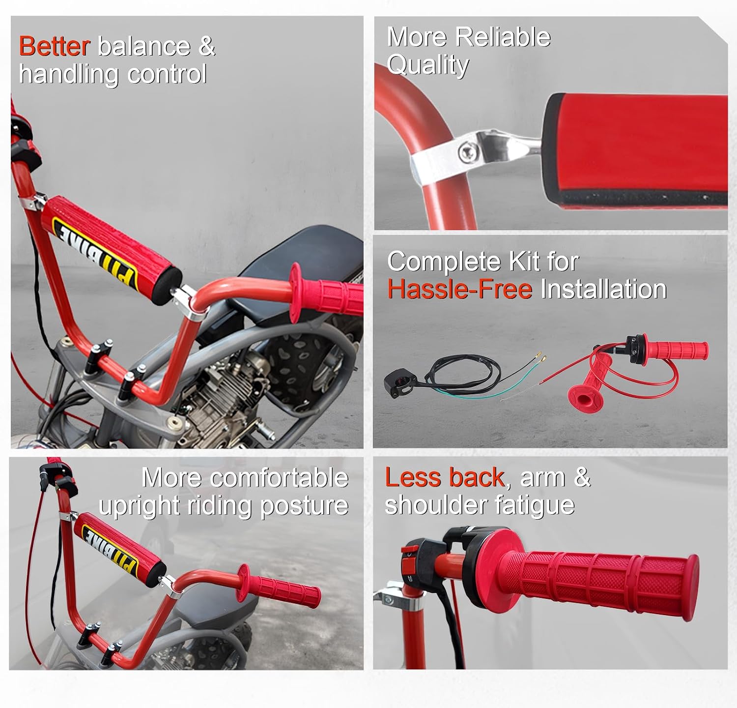 7/8 Mini Bike Handlebars 14" Ape Hangers Handlebar Kit for Coleman CT200U CT200U-EX BT200X CT100U Baja DB30 Motovox MBX10 MBX11 Mega Moto MMB80 Minibike Parts