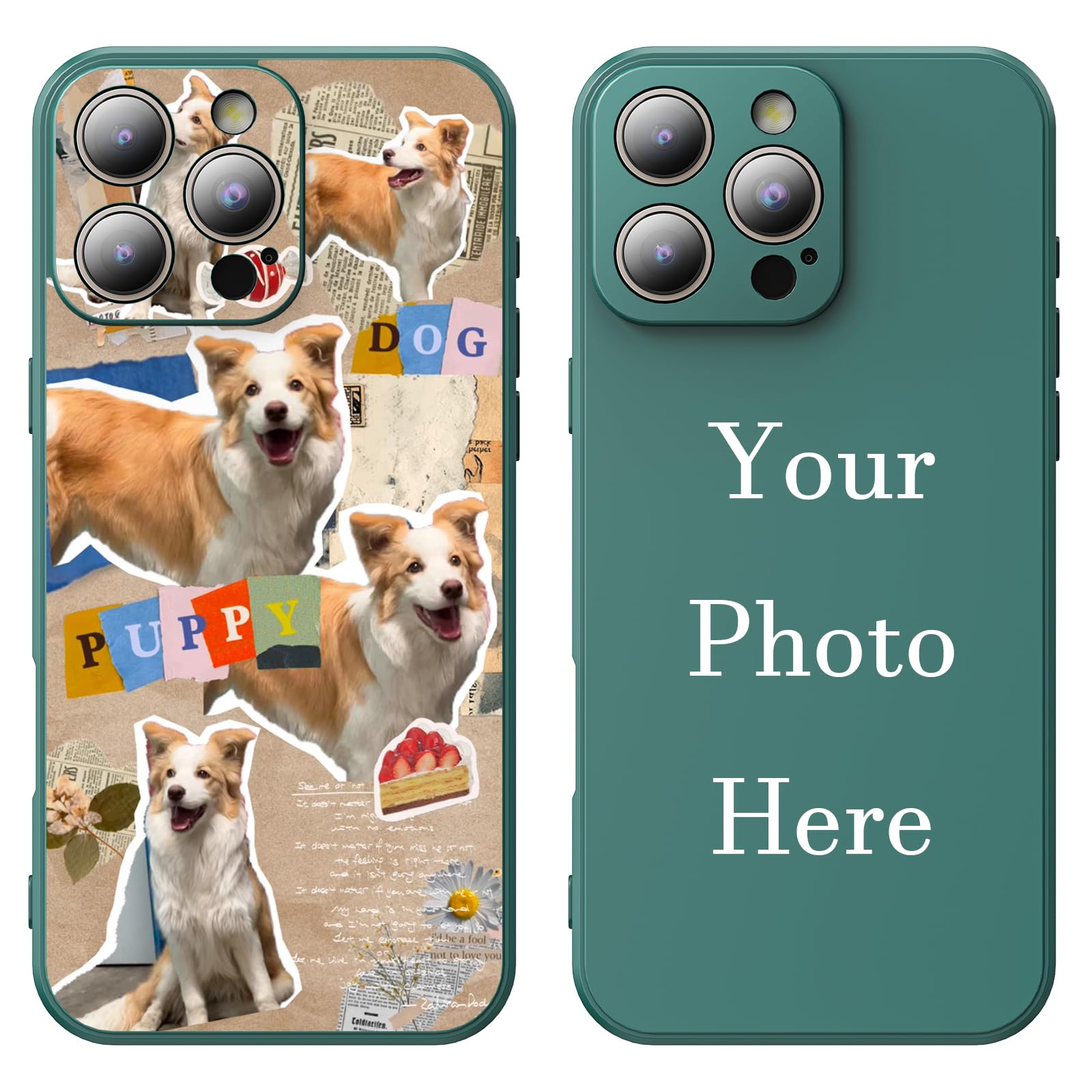 Custom Photo Phone Case for iPhone 16/15/14/13/12/11 Pro Max, Made in USA, Personalized Phone Cases, Shockproof Protection, Customized Photo Case for Birthday Friends Family Valentine-Green