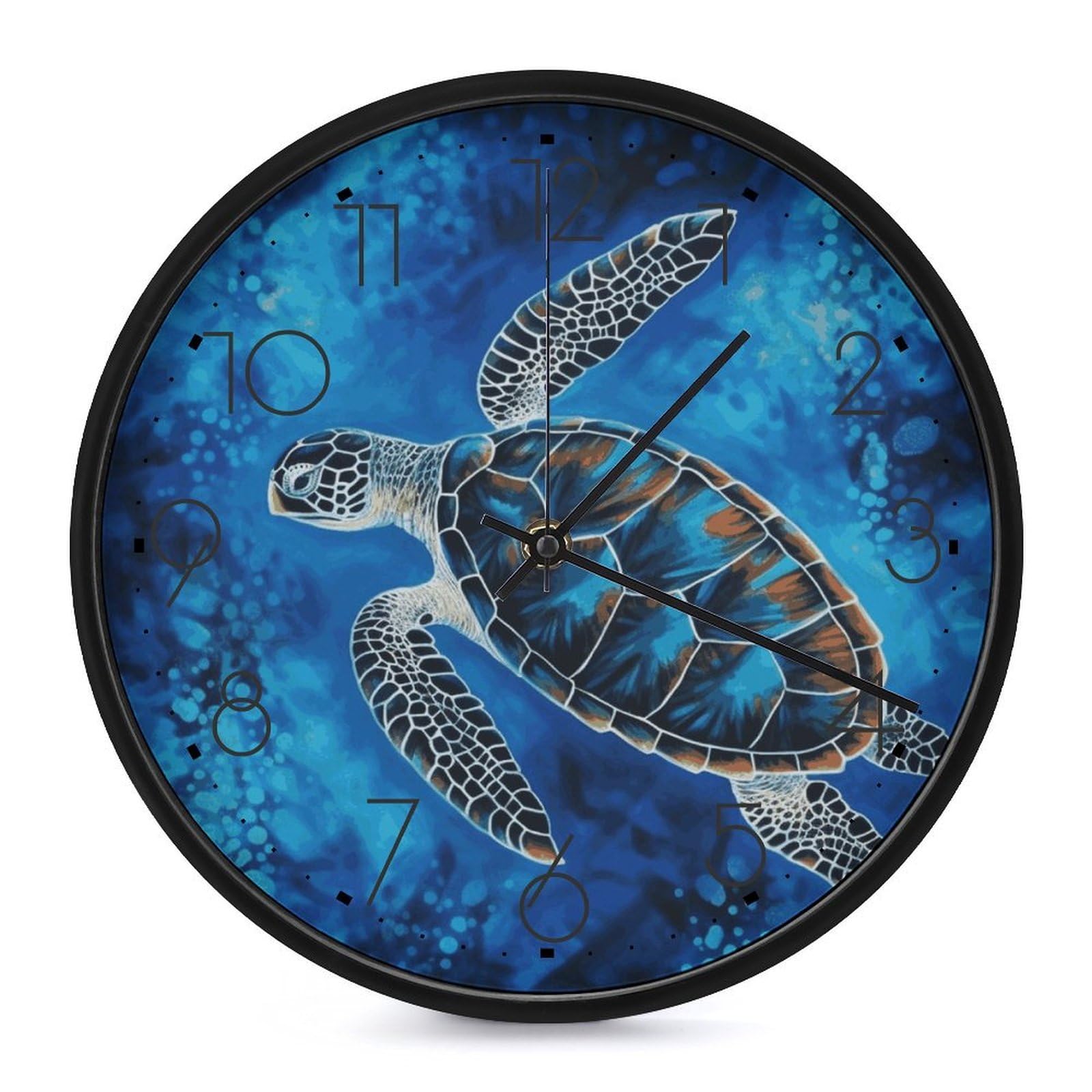 Adfgyerh Black-Style Sea Turtle-Blue Clock，9.8 Inch Battery Operated Wall Clock Classic Simple, Decorative Wall Clock.analog Clock For Kitchen Office Bathroom Bedroom.