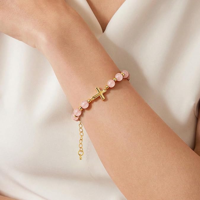 Cross Beaded Bracelet for Women,Inspirational Christian Gift