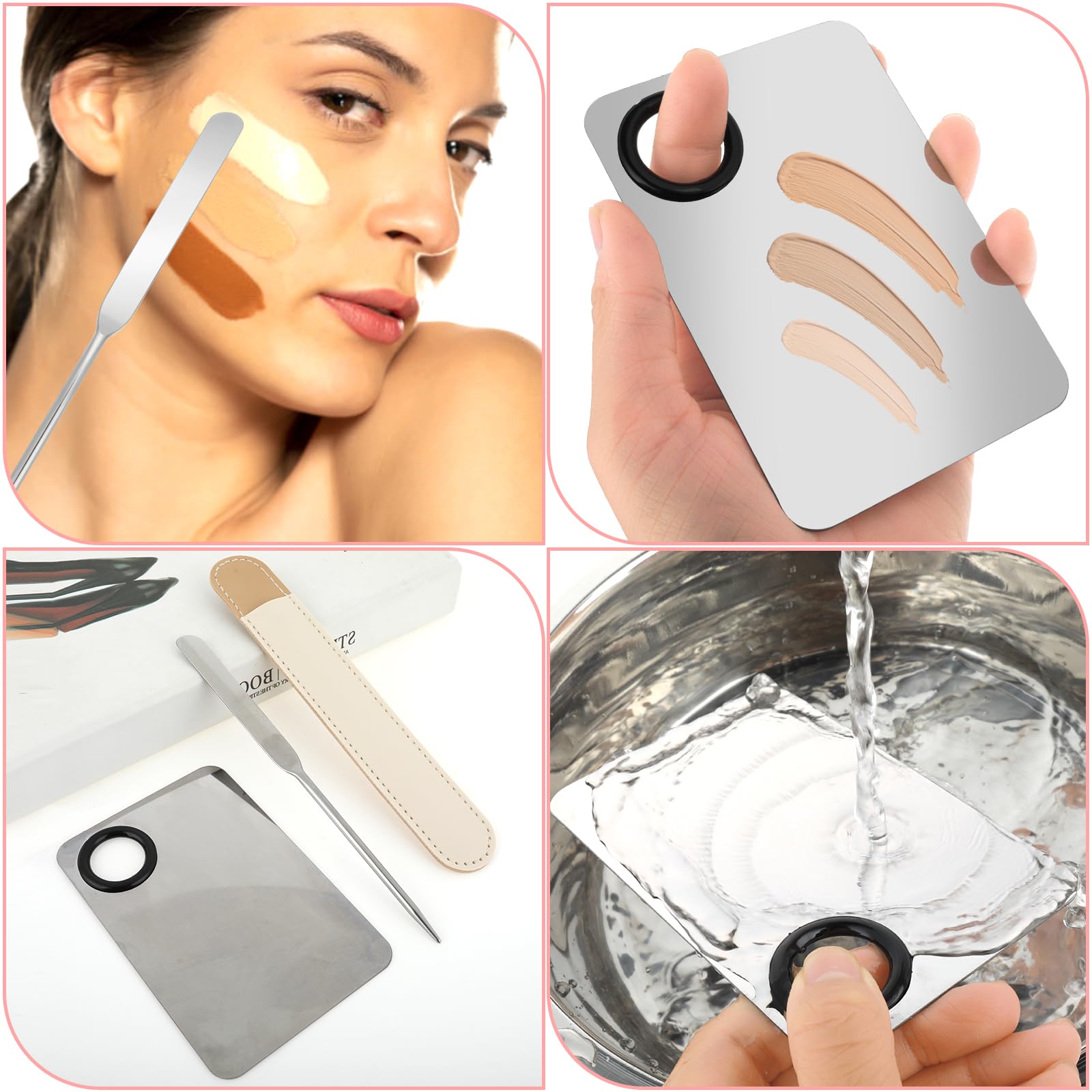 Set Spatola Per Fondotinta - Palette Per Miscelare Trucco In Acciaio Inossidabile Con Patula Trucco Coreano Miscelatore Portatile Per Palette Per Miscelare Fondotinta, Ombretti, Nail Art