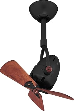Matthews DI-BK-WD Diane Damp Rated 90 Oscillating 16" Directional Ceiling Fan with Remote, Best for Small Spaces or Near HVAC Ducts, Matte Black with Mahogany Tone