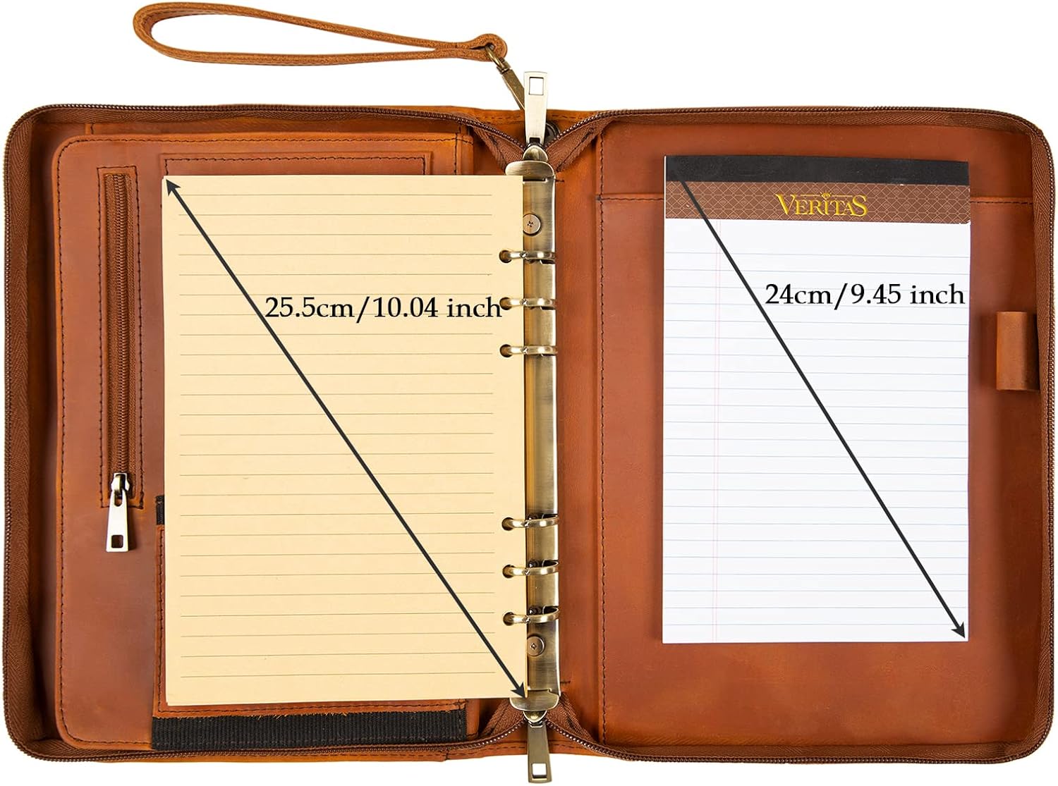 A5 Genuine Leather Portfolio Notebook Binder, 6 Ring Binder Notebook Portfolio, Refillable Notebook A5 Planner Binder with Binder Pockets (Standard,Brown)