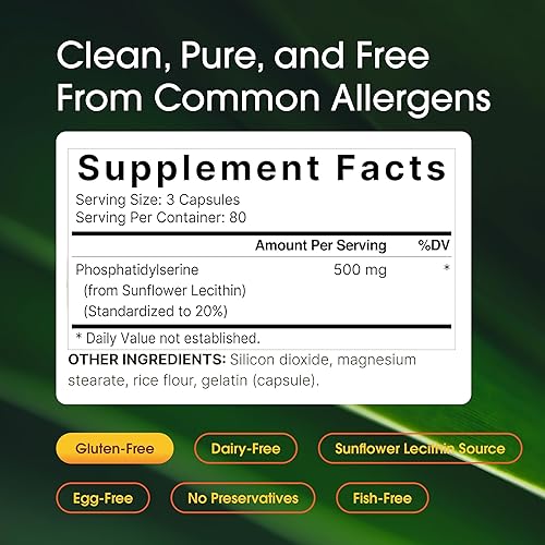 Miniatura 3 de NatureBell Phosphatidylserine 500mg - 240 Capsules - Brain Health Support for Men & Women* - Bioavailable Sunflower Lecithin - Easy-to-Swallow
