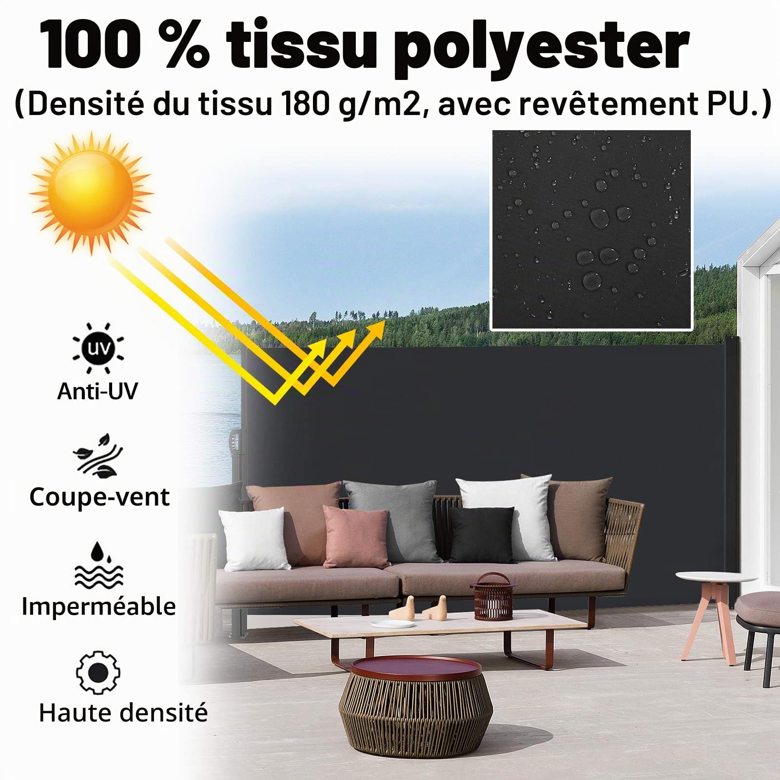 Aufun Paravent extérieur, 160 x 600 cm Store latéral Double, Brise Vue rétractable Coupe-Vent pour Jardin, Balcon, terrasse, Store latéral Vertical, Anthracite